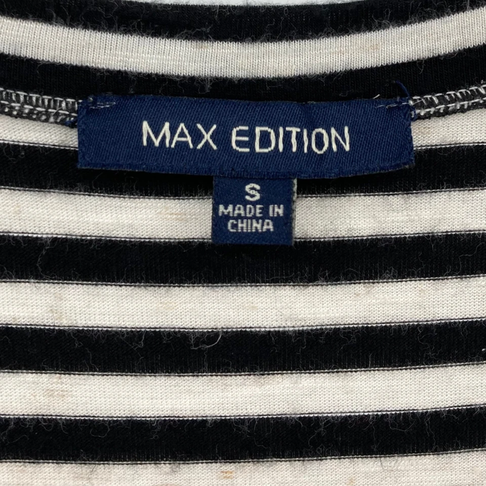 Top largo para mujer Max Edition blanco y negro a rayas mezcla de lino rayón talla pequeña Foto 4 de 4