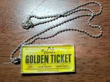 Willy Wonka Golden Ticket Glass and Silver Plate Necklace with 18" Ball Chain