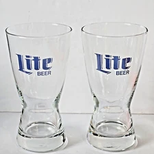 Lot of 2 Miller Lite Pub Tavern Style Beer Glasses 10oz 5 3/4" Tall