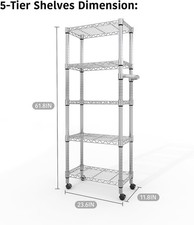 5-Shelf Heavy Duty Storage Shelving Unit Metal Organizer Wire Rack with 4 Wheels
