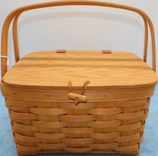 Longaberger Small Picnic Basket Wood Lid Hand...