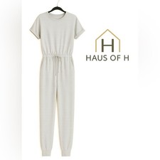 PrettyLittleThing Cream Short Sleeve Knit Jumpsuit