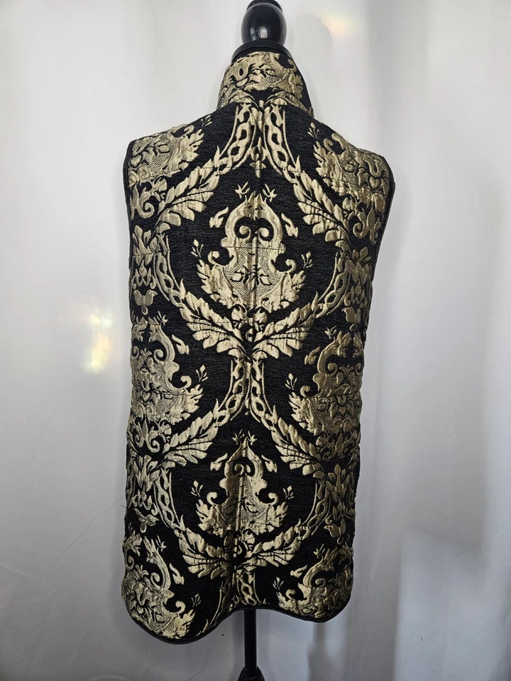 Chaleco Jacquard Reversible Chico's Dorado/Negro Cremallera Frontal Terciopelo Suave Interior Grande  Foto 3 de 4