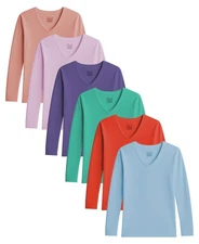 Womens UV Sun Protection Long Sleeve Top Base Layer All Season V Neck Pack