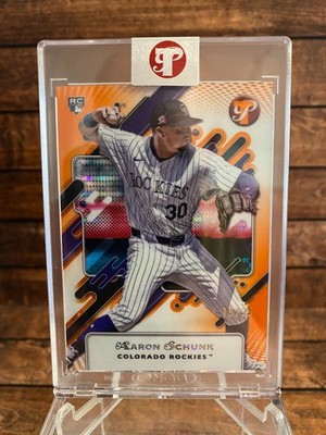 2025 Topps Pristine Aaron Schunk SSP Orange /25 Rockies Refractor Encased