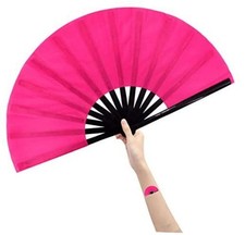 Large Rave Fan Folding Hand Popping Fans for Line Dancing, Big Clacking Pink