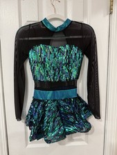 Girls Dance Costume Gallery LC Teal Sequin Long Sleeve Recital Competition
