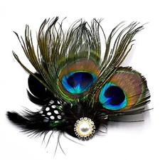 Aliotech Butterfly Peacock Feather Hair Clip with Artificial Pearl