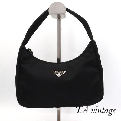 PRADA Nylon Triangle Logo Handbag Black Used From Japan