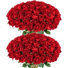60 Pcs Artificial Roses Bulk Velvet Silk Red Rose Burgundy Roses for Wedding ...