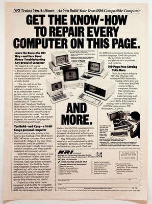 1984 NRI Computer Repair Course Magazine Ad IBM Apple Epson Sanyo Vintage PC