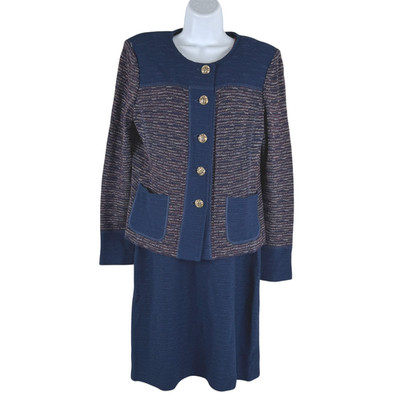 St. John Jacket And Dress Set Size 10 Santana Knit Wool Blend Old Money CJ-2260