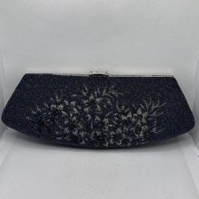 Evening Bag Blue Silver Beaded Shimmer Clutch Purse w/coin Purse Mirror