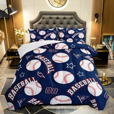 3D Baseball Comforter Twin Set - Blue Kids Bedding, 3 Pieces, Soft  Lightweight