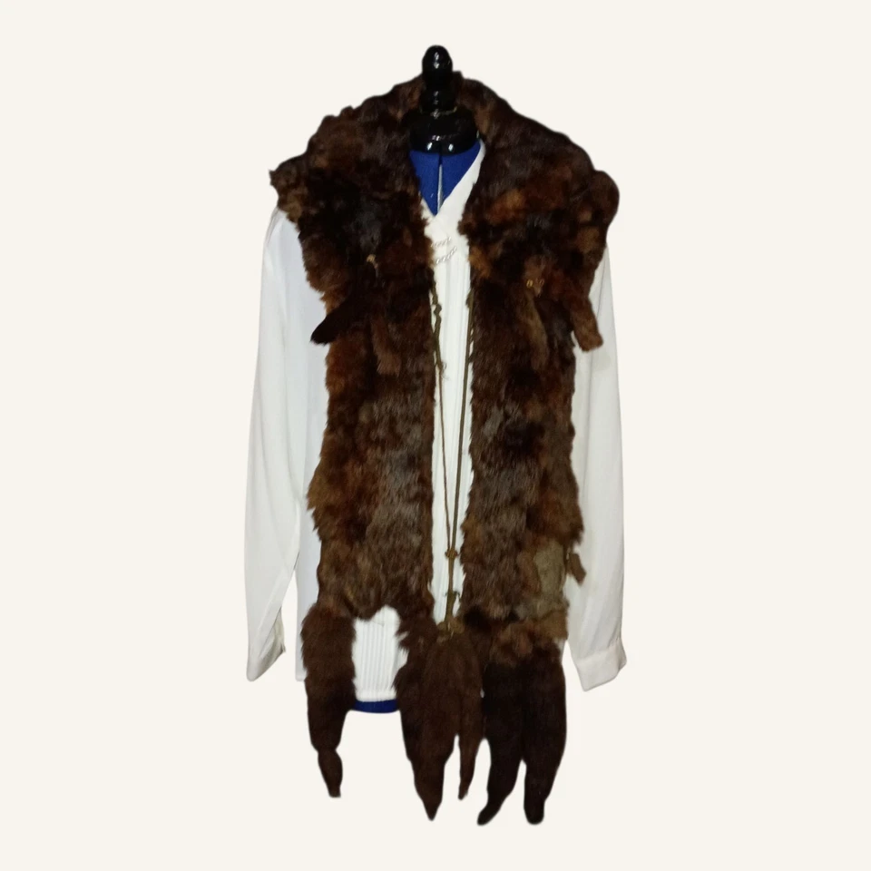 Estola de piel de visón vintage envolvente sección larga con cuello marrón Foto 3 de 4