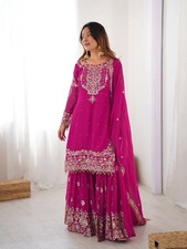 Presenting Faux Georgette Pink Top Palazzo And Dupatta For Functional Wear