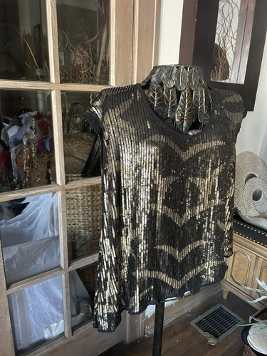 Camisa Zara Colección Lentejuelas Mujer Talla M NEGRO DORADO NUEVO CON ETIQUETAS Asimétrica Bling!!�� - Imagen 5 de 12