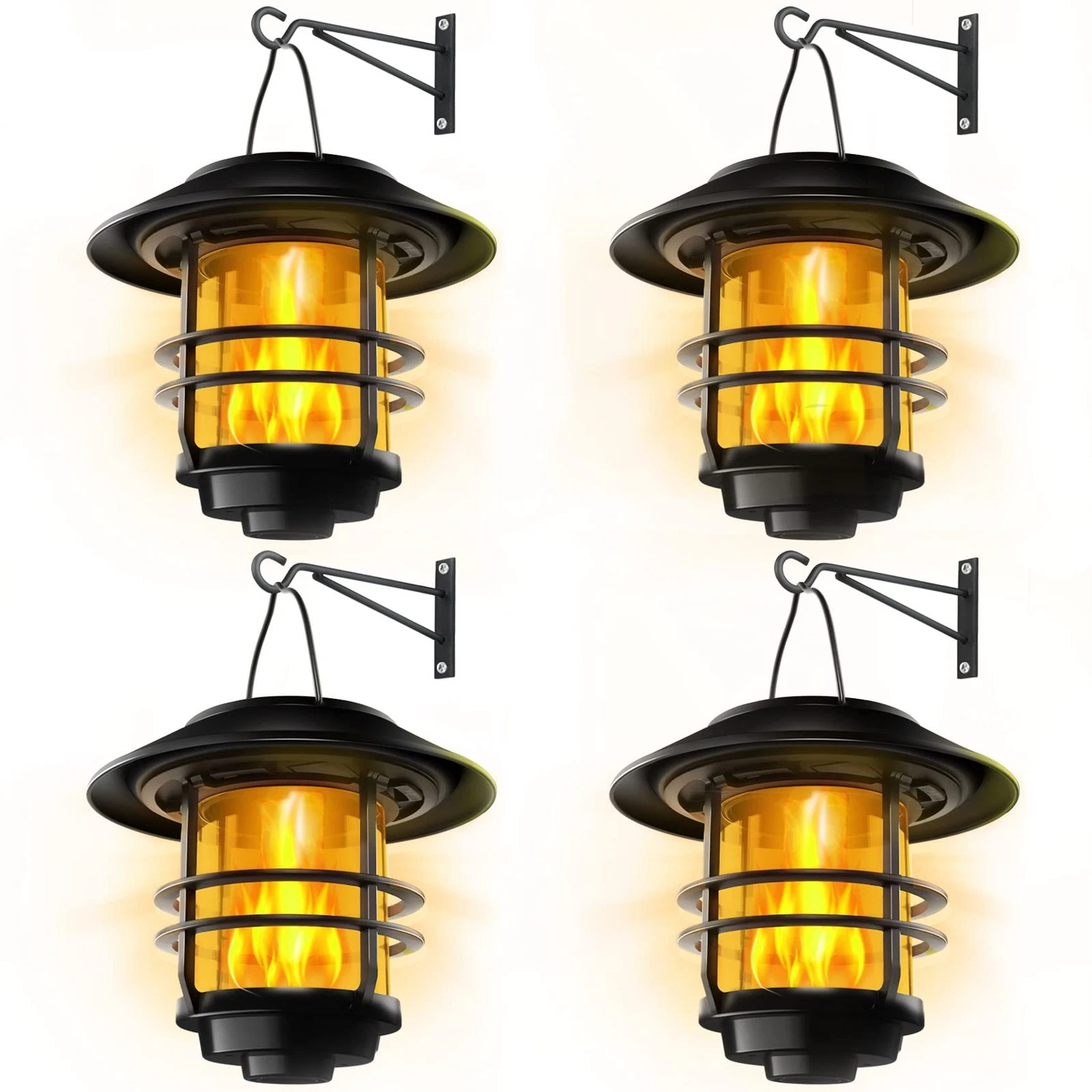 Solar Lanterns Outdoor Waterproof, 4 Pack Flickering Flames Wall Garden Decor...
