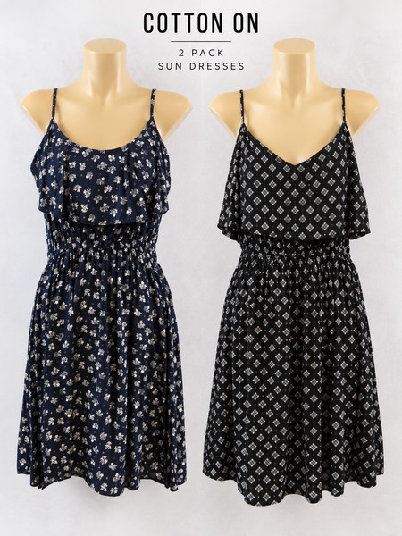 2 x Women Summer Sleeveless Casual Boho Beach Sundresses Mini Dresses Size M & L