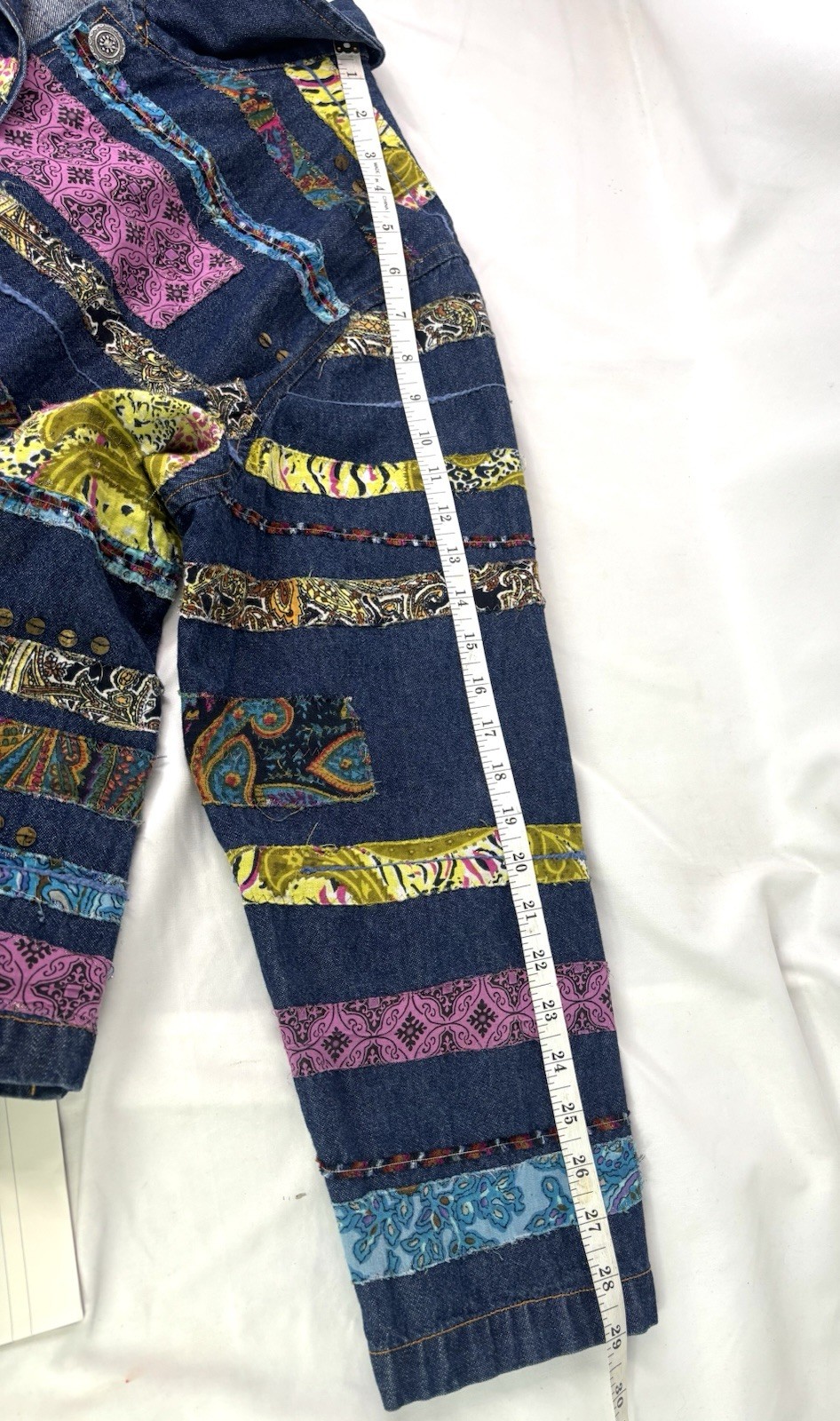 Vtg Tantrums Denim Patchwork Shacket Jacket Butto… - image 9