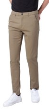 Mens Khaki Skinny Stretchy Slim Fit Tapered Pants 32x30