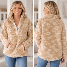 Vineyard Vines Sherpa Pullover Jacket Tan  Cream Print Size Small Pre-Owned