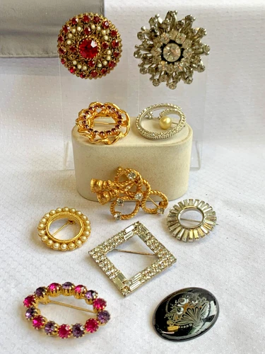 Vtg Brooch Lot Ciner Marvella Rhinestone Faux Pearl Scatter Pin Costume Jewelry