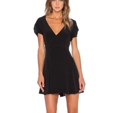 MinkPink Black Mini Dress Short Sleeve A-Line Womens XS V-Neck LBD Flowy