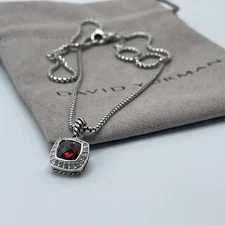 David Yurman Petite Albion Pendant Necklace with Garnet and Diamonds 16 - 17"