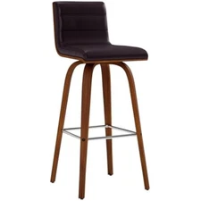 Vienna 30" bar height swivel brown faux leather and walnut wood bar st