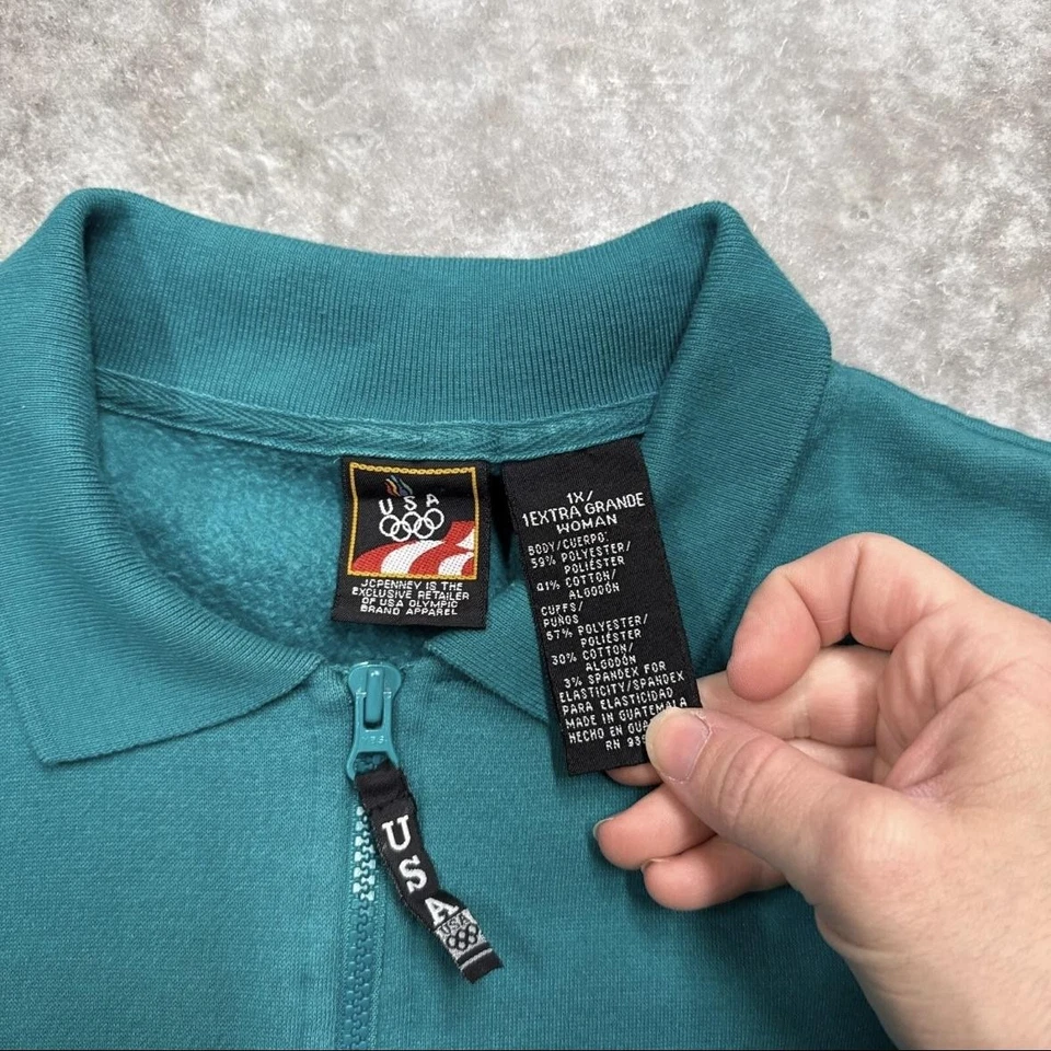 Conjunto de sudadera de los Juegos Olímpicos de Estados Unidos para mujer 1X verde azulado 1/4 cremallera polar Top Joggers JCPenney Foto 4 de 4