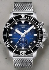 Tissot Seastar Chrono Quartz Blue Gradient Dial Watch T120.417.11.041.02 Mesh