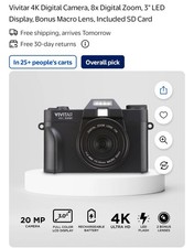 Vivitar 4K Digital Camera, Zoom, 3" LED Display, Bonus Macro Lens, Included SD