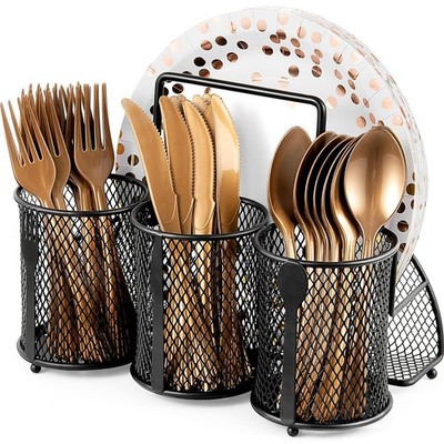 Metal Utensil Caddy Silverware Organizer, Paper Plate Holder Cutlery Container,
