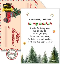 Christmas Card for Teacher, Christmas Greeting Card with Envelope and Seal, Expr