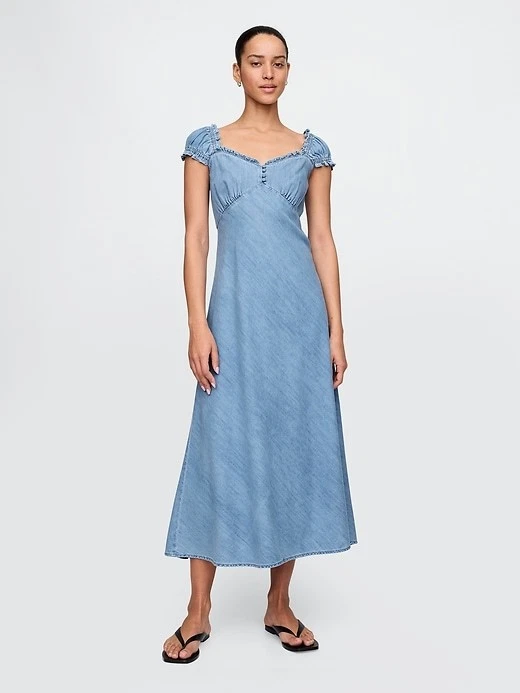 chinese dress ladies Suella Chiffon Denim Maxi Dress / Indigo Blue | Meshki main image 1