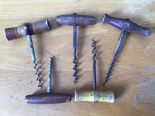 5 vintage Corkscrews with wood handles