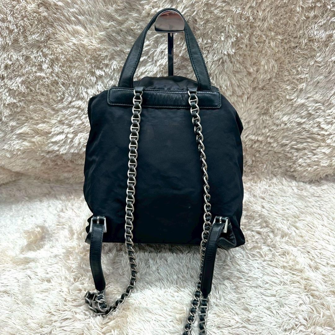 PRADA Backpack Black Nylon Triangular Logo Chain … - image 3