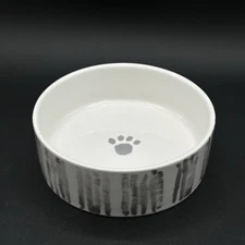 Fringe Studios Ceramic Dog Bowl Gray And White 5 X 1.75 Inches Paw Print