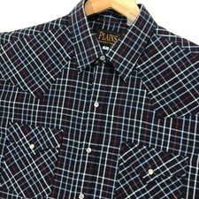 Plains Western Wear Mens Plaid Western Short Sleeve Shirt, Size L