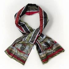 Vintage 100% Silk Scarf Lion Crest Made in Japan Animal Print Olive Green Red