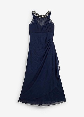 Mesh-Abendkleid Petite Gr. 42 Dunkelblau Cocktailkleid Midi Partykleid Neu*