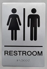 UNISEX RESTROOM -compliant sign. 6"x9" SIGN -(Aluminum, Brush ..-REF24-1027