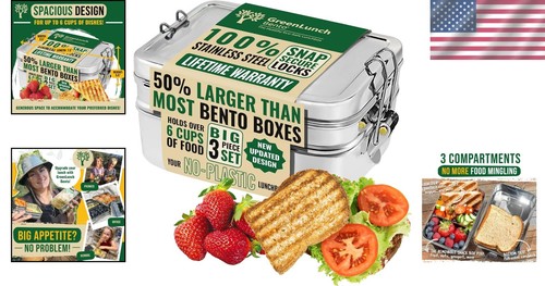 Crack-Resistant 3-Compartment Bento Box - Eco-Friendly Lunch Solution for Adults - Picture 2 of 9