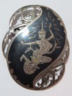 Vintage Fancy Siam Dancer Brooch in Solid Sterling 925 Silver & Niello Signed