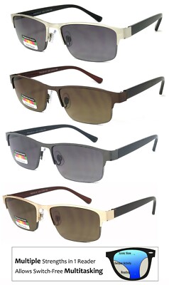 Progressive Reading Sunglasses 3 Power Strengths in 1 Reader Semi Rimless