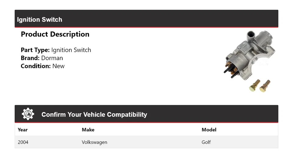 Interruptor de encendido para Volkswagen Golf Dorman 2004 Foto 2 de 4
