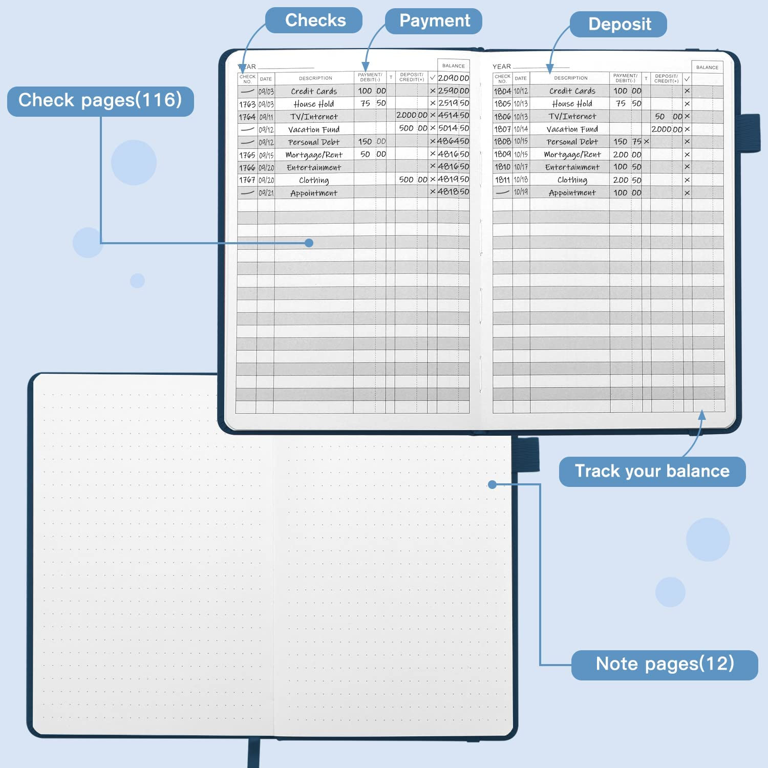 как выглядит A5 Check Registers for Personal Checkbook Ledger Transaction Registers Log Book фото