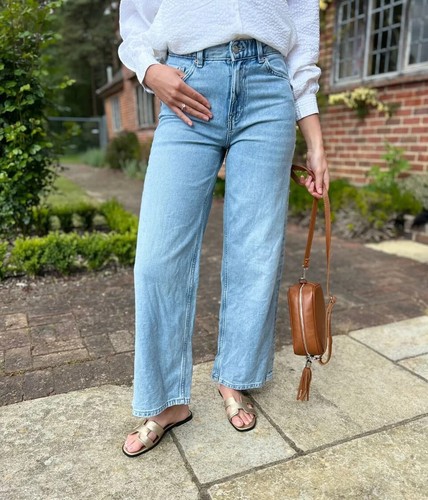 Ex M*S Jeans Damen blau Denim Baumwollmischung Mid-Rise helle Waschung lässig weites Bein - Bild 15 von 35