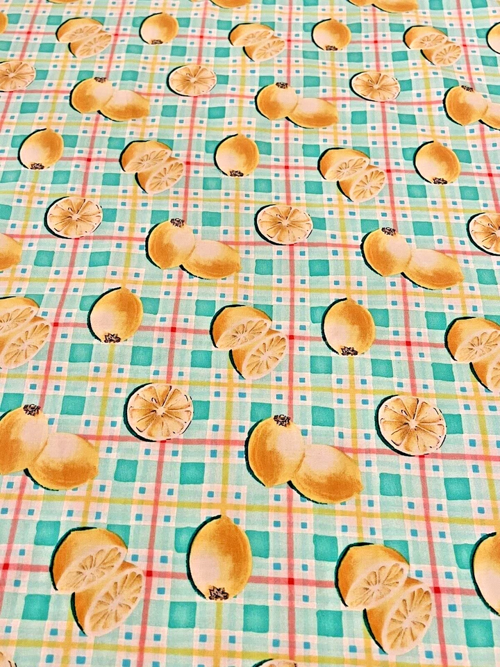 Ткань шитье 3-D настоящие лимоны фрукты клетку Aqua розовый скатерть остаток 2 ярда + 10» - Изображение 4 из 4